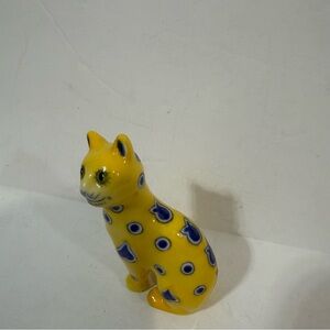 Franklin Mint Curio Cabinet Cat Galle Yellow Blue Whimsy Vintage Cat Figurine